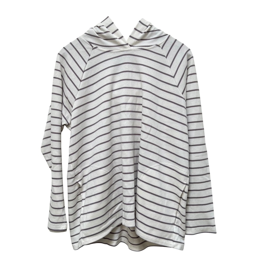 Max & Mia Waffle Knit Striped Hoodie White Purple XL Casual Minimalist Preppy